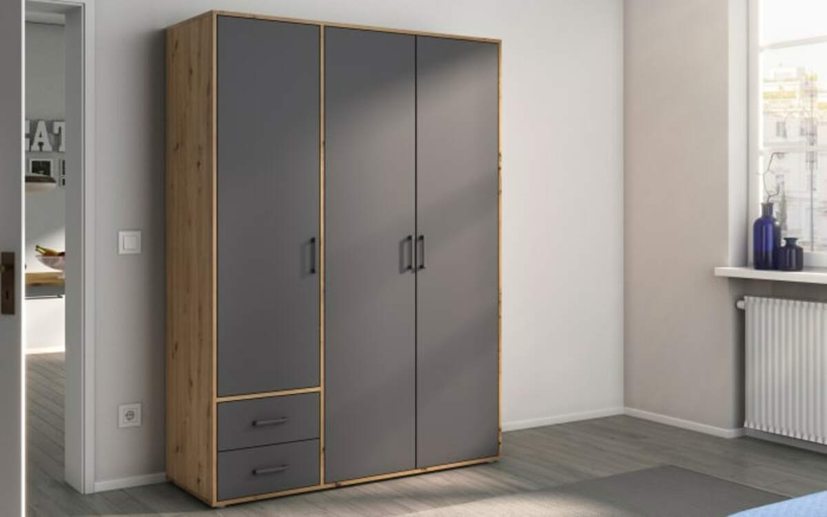 Bild 1 von Rauch - Drehtürenschrank Voyager, grau-metallic, 140 x 194 cm, inkl. 2 Schubkästen