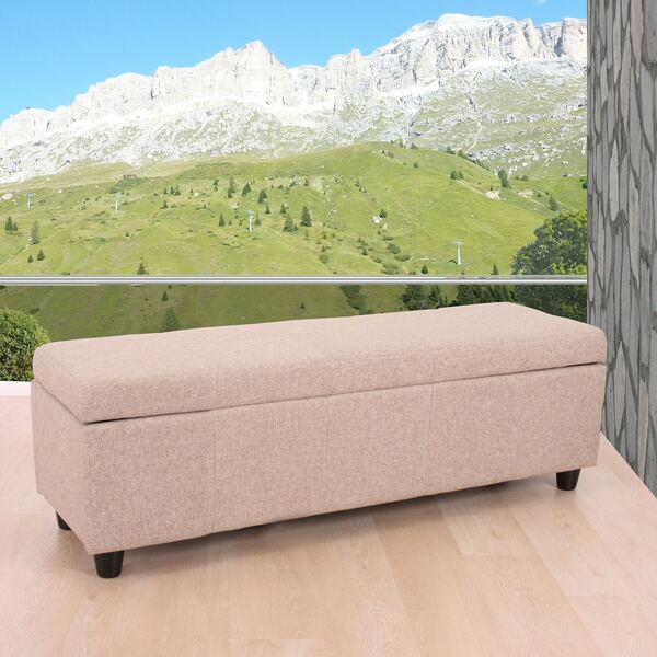 Bild 1 von Aufbewahrungs-Truhe Kriens, Sitzbank Bank, Stoff/Textil, 45x114x45cm ~ beige