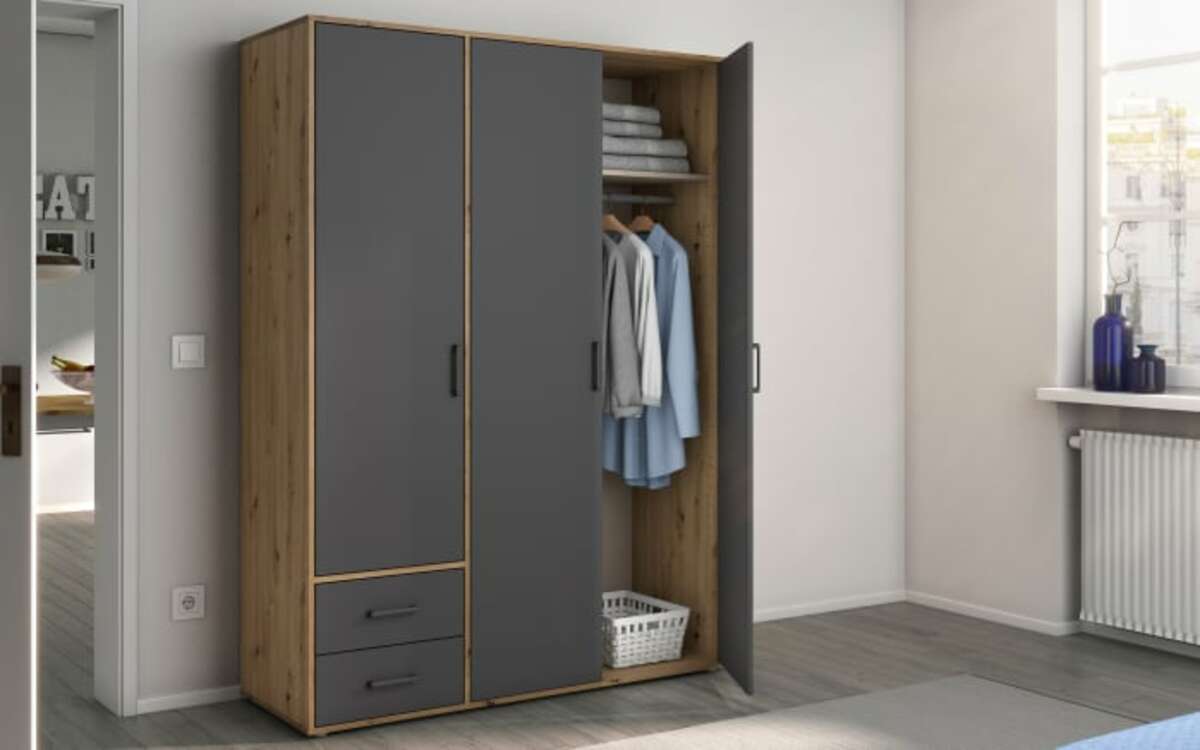 Bild 3 von Rauch - Drehtürenschrank Voyager, grau-metallic, 140 x 194 cm, inkl. 2 Schubkästen