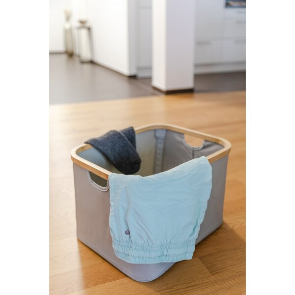 Bild 1 von Wäschekorb faltbar aus Stoff Grau 35 L Bambus Haltegriffe Wäschesammler klappbar