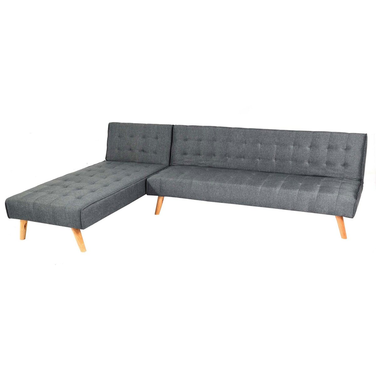 Bild 1 von Ecksofa MCW-K38, Sofa Klappsofa, Liegefläche links/rechts, Stoff/Textil Massivholz MVG-zertifiziert 256cm ~ dunkelgrau