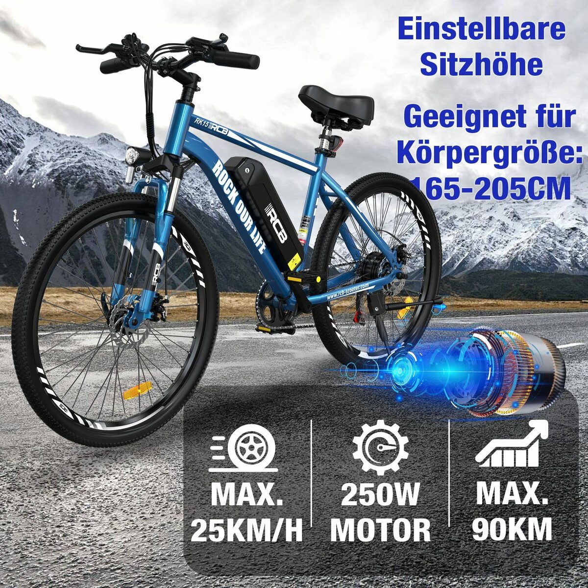Bild 4 von RCB E-Bike RK15 26 ZOLL, 7 Gang, 250w Heckmotor, MTB 36V11.2AH abnehmbarer Akku, Doppelscheibenbremse, Shimano 7G