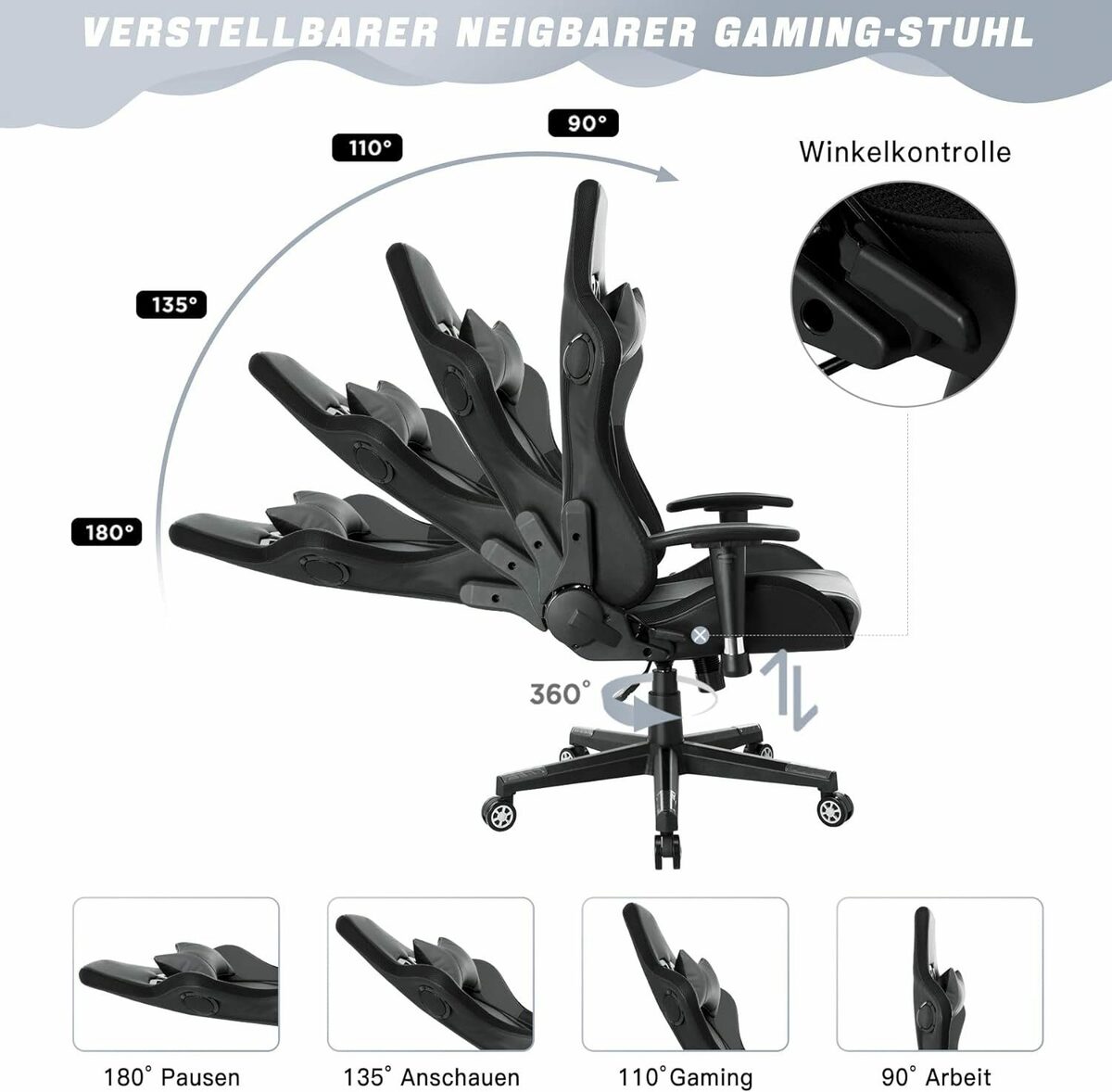 Bild 3 von HomeMiYN Gaming Chair Gaming Stuhl Lautsprechern LED-Leuchten ergonomischer Bürostuhl Hoher