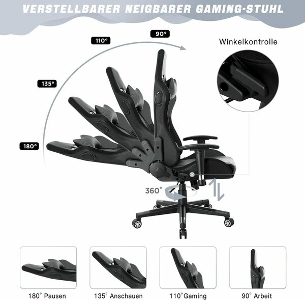 Bild 3 von HomeMiYN Gaming Chair Gaming Stuhl Lautsprechern LED-Leuchten ergonomischer Bürostuhl Hoher