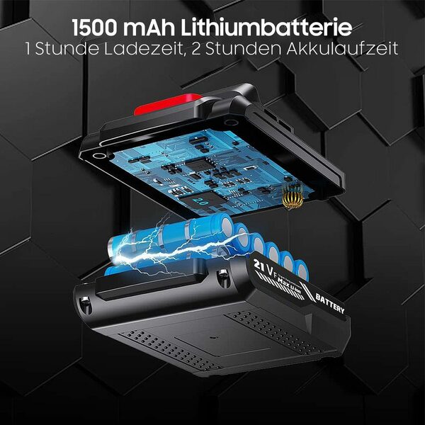 Bild 3 von Aoucheni Akku-Bohrschrauber Akkuschrauber Set, 21V Akku-Schraubendreher mit 2 Akkus, 21 V, max. 1500,00 U/min, Led Light, mit Akku Ladegerät und Werkzeugkoffer, 24 Zubehör