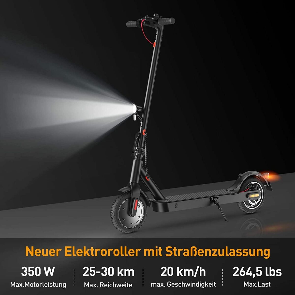 Bild 3 von LETGOSPT E-Scooter Elektroscooter mit Straßenzulassung Stoßdämpfende, Faltbarer E Scooter, 350,00 W, 20,00 km/h, ABE Elektroroller für Erwachsene, Belastung bis 120kg, 30km Reichweite