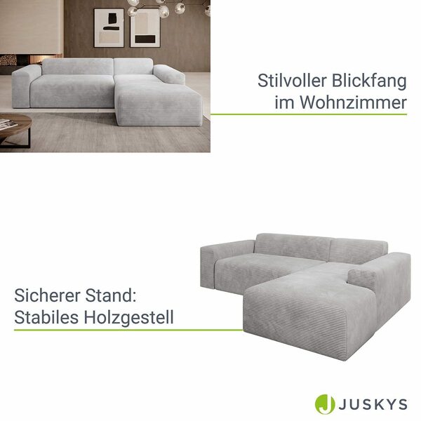 Bild 4 von Juskys Ecksofa Vals, modern, L-Form, Stoff, bequem, samtig wie Cord, breiter Sitz