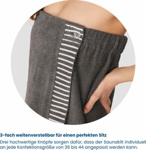 Schiesser Sarong Saunakilt Rom für Damen aus saugstarkem Baumwoll-Frottier, Kurzform, Frottier, Knöpfe, mit Streifen-Akzent und Logostickerei