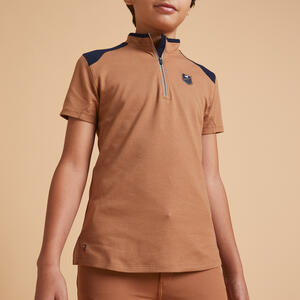 Reit-Poloshirt Kinder kurzarm Reissverschluss - 500 karamell