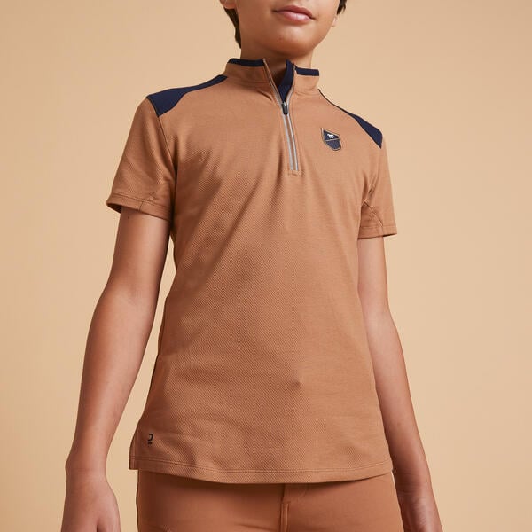 Bild 1 von Reit-Poloshirt Kinder kurzarm Reissverschluss - 500 karamell