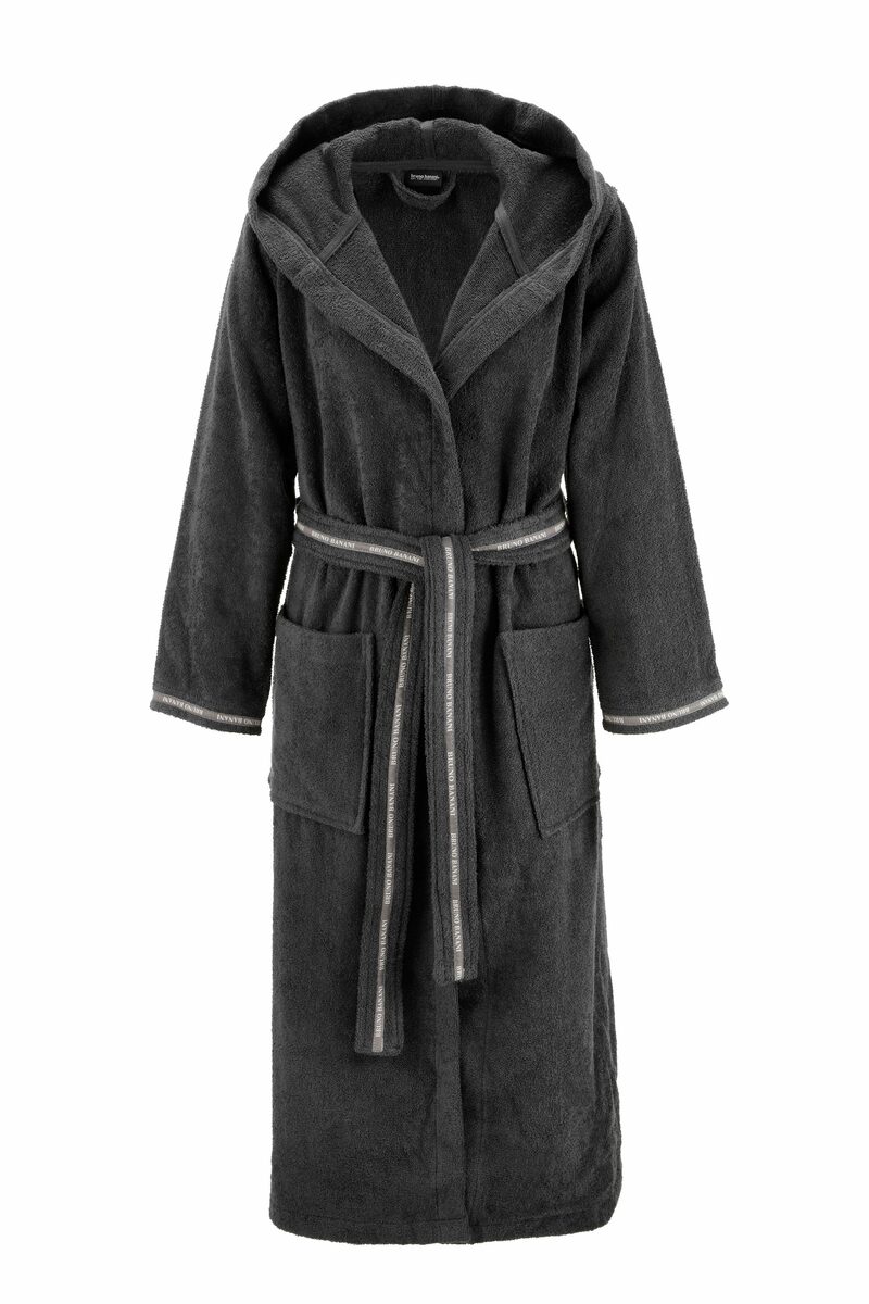 Bild 1 von Bruno Banani Damenbademantel Danny, Langform, Baumwolle, Kapuze, Gürtel, mit Logostreifen, aus 100% Baumwolle, XS-3XL
