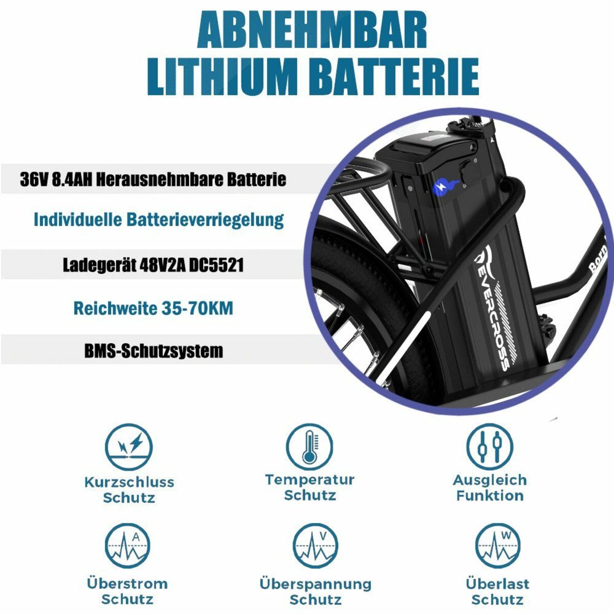 Bild 4 von Evercross E-Bike EK8S 26 ZOLL, 250W Heckmotor, Elektrofahrrad Elektro Trekkingrad 26" cityrad max 70km