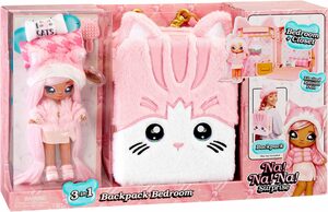 MGA ENTERTAINMENT Puppenmöbel 3-in-1 Backpack Bedroom Series 3 Playset - Pink Kitty, Na!Na!Na! Surprise