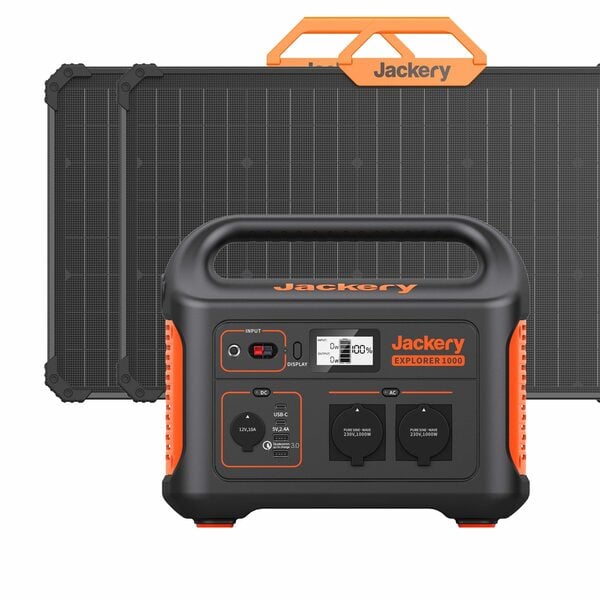 Bild 1 von Jackery Stromgenerator Solargenerator 1000 160W, tragbare Powerstation mit 2*80W Solarpanel, 2,00 in kW, (3-tlg), für Camping, Outdoor