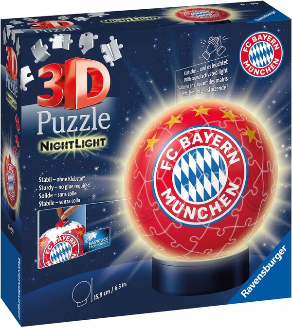 Bild 4 von Ravensburger Puzzleball Nachtlicht FC Bayern München, 72 Puzzleteile, mit Leuchtsockel inkl. LEDs; FSC® - schützt Wald - weltweit