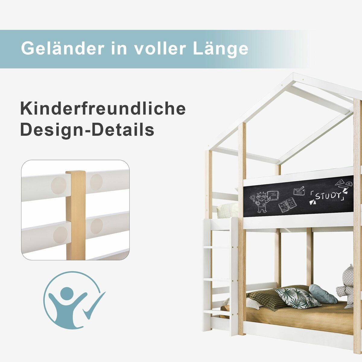 Bild 2 von Celya Kinderbett Kinderbett Baumhaus mit Speicherung und Rausfallschutz 90 x 200 cm, Lagertreppe, Neue Stile, Zertifizierung: EN747-1:2012+A1:2015&FSC, Etagenbett Hochbett für Kinder, 2x Latten