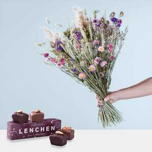 Wildblumen Trockenstrauß XL mit Lebkuchenpralinen