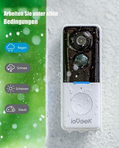 ieGeek 1080P Video Türklingel mit Kamera, Kabellos Klingel Haustür Ausse Smart Home Türklingel (Außenbereich, Aussen, WiFi Smart Doorbell Kamera mit PIR Bewegungserkennung, 2-Wege-Audio, Nac