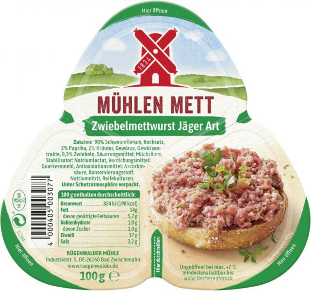 Bild 1 von Rügenwalder Mühle Mühlen Mett Zwiebelmettwurst Jäger Art