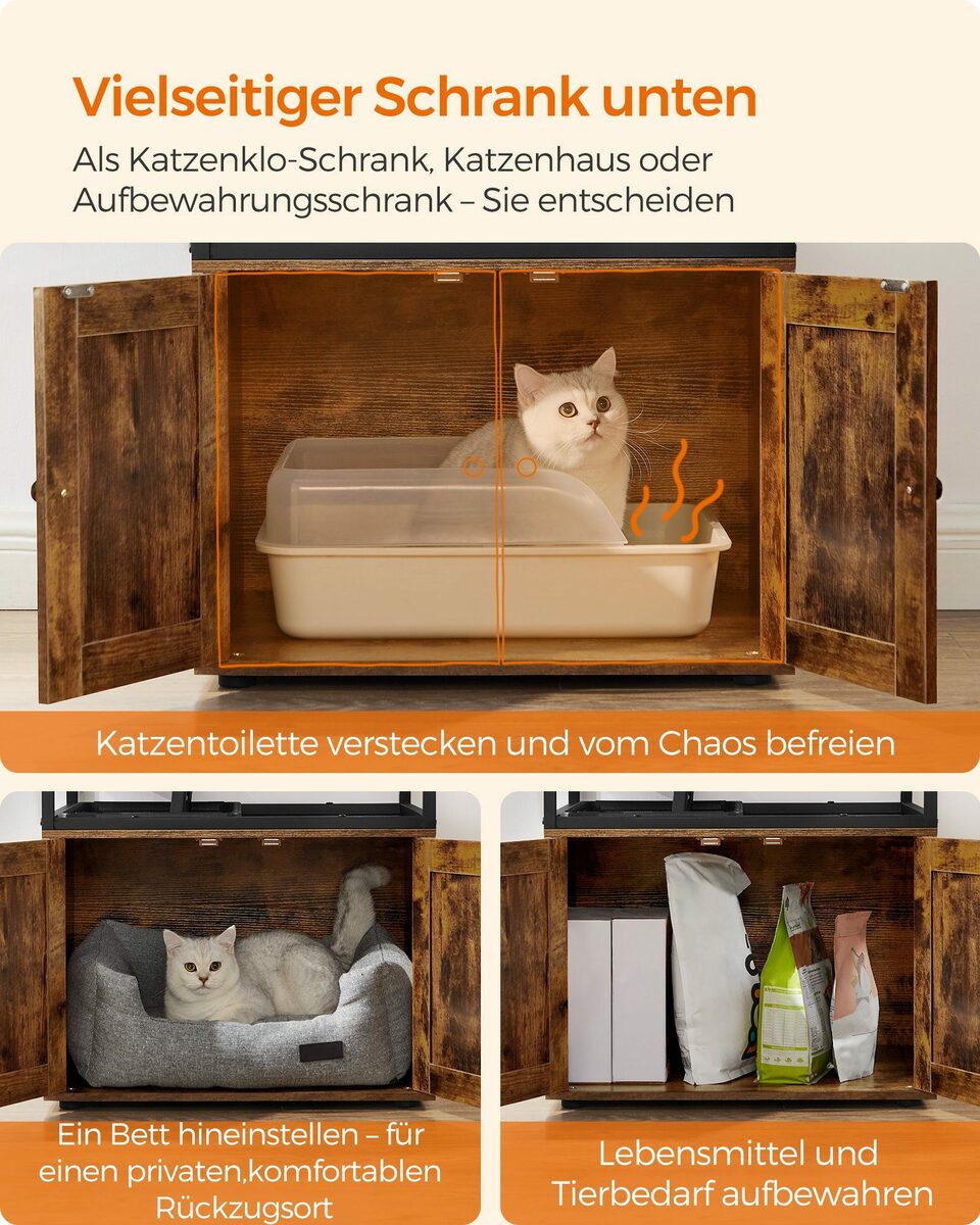 Bild 3 von FEANDREA Kratzbaum, 3-in-1, mit Katzenklo-Schrank, erhöhter Napfständer