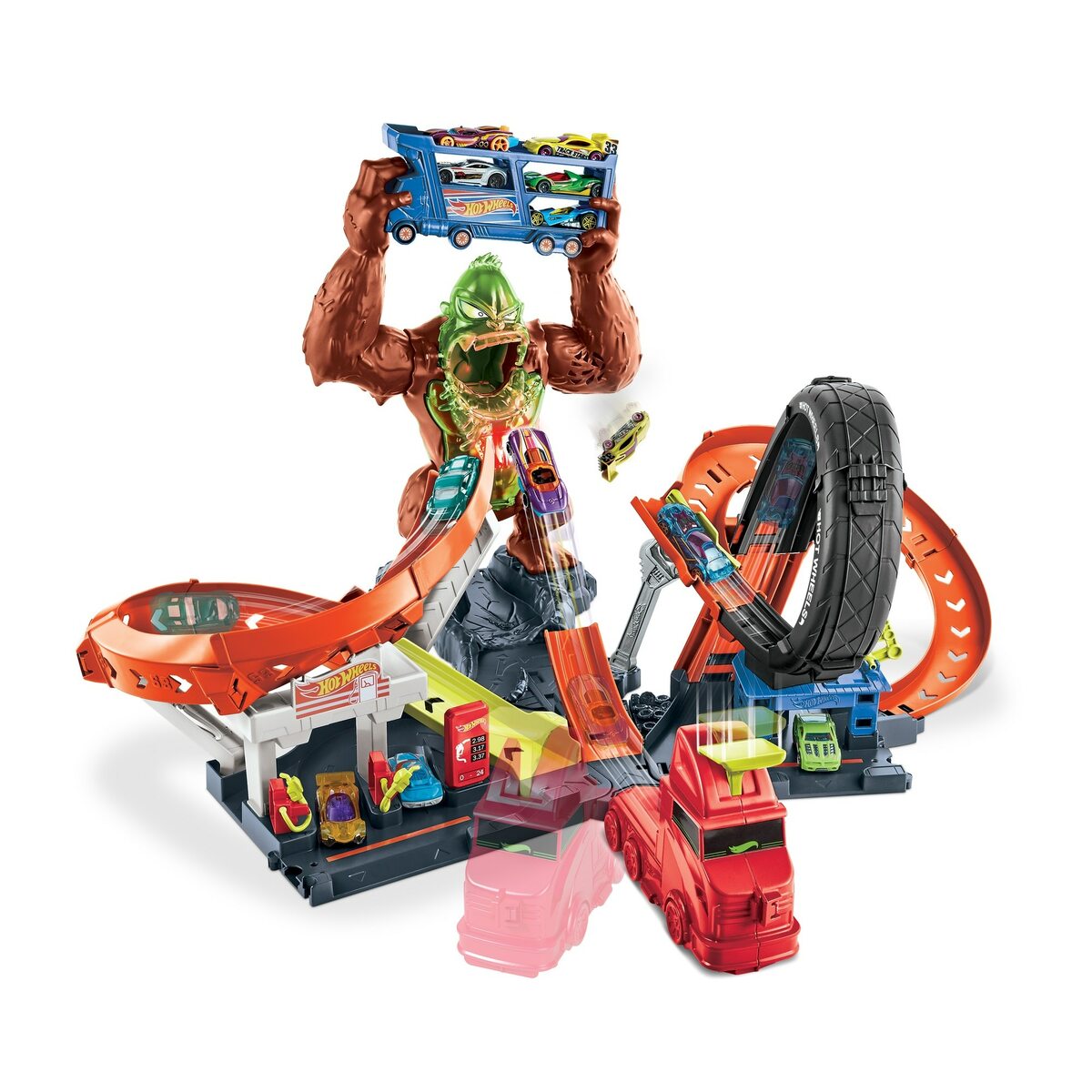 Bild 1 von Hot Wheels City Slam Gorilla mit Geräuschen, Spielset mit Looping GTT94