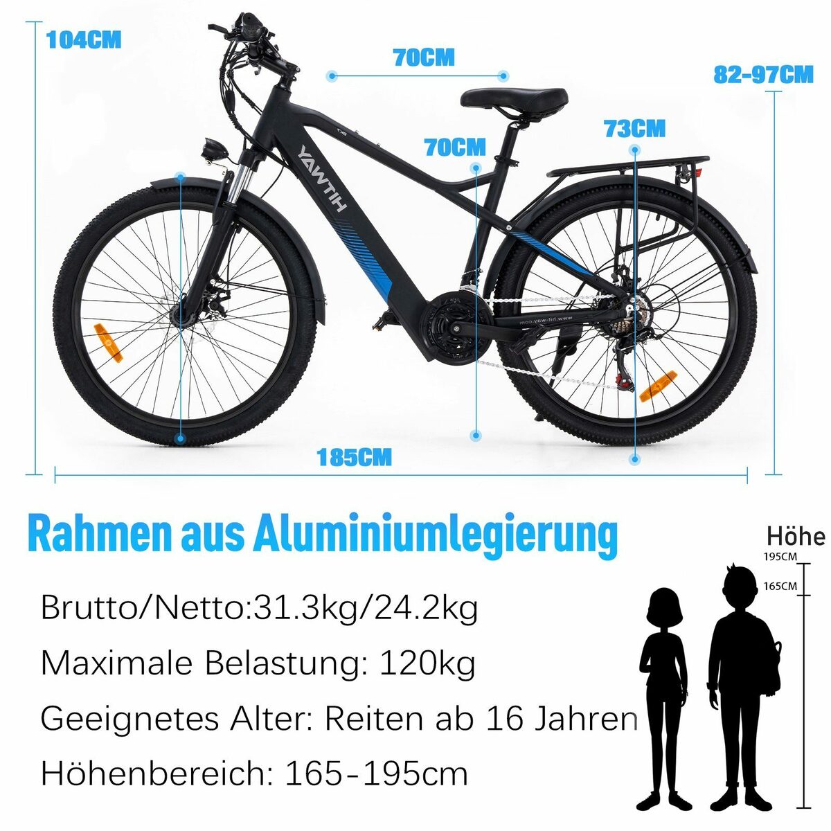 Bild 4 von HITWAY E-Bike 26 Zoll, 21 Gang Shimano, Kettenschaltung, 250W Starker bürstenloser Motor, 26" Elektro-Mountainbike 36V 12AH, 21-Gang-Shimano,250W Elektrofahrrad