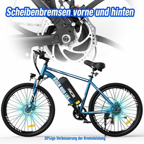 Bild 2 von RCB E-Bike RK15 26 ZOLL, 7 Gang, 250w Heckmotor, MTB 36V11.2AH abnehmbarer Akku, Doppelscheibenbremse, Shimano 7G
