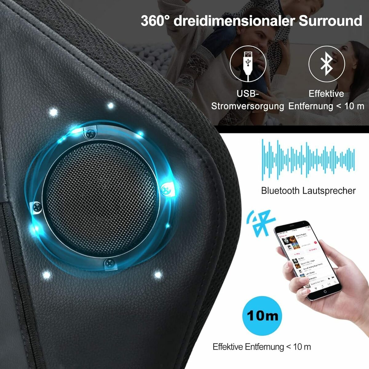 Bild 2 von HomeMiYN Gaming Chair Gaming Stuhl Lautsprechern LED-Leuchten ergonomischer Bürostuhl Hoher