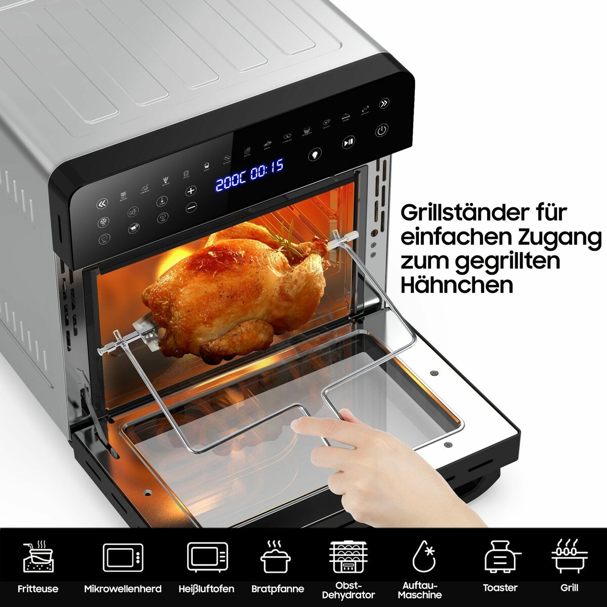 Bild 2 von iceagle Heißluftfritteuse Heißluftfritteuse 15L Mini Backofen Airfryer XXL,13 Programmen, 1800,00 W, LED-Anzeige, Heißluftfritteuse, Fritteuse, Grill, Obst-Dehydrator, Toaster, Mikrowellenher