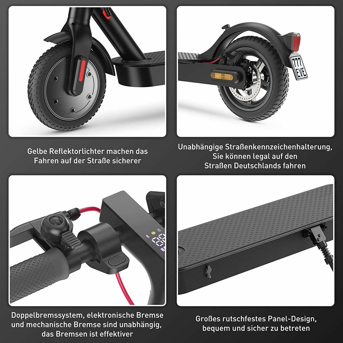 Bild 4 von LETGOSPT E-Scooter Elektroscooter mit Straßenzulassung Stoßdämpfende, Faltbarer E Scooter, 350,00 W, 20,00 km/h, ABE Elektroroller für Erwachsene, Belastung bis 120kg, 30km Reichweite