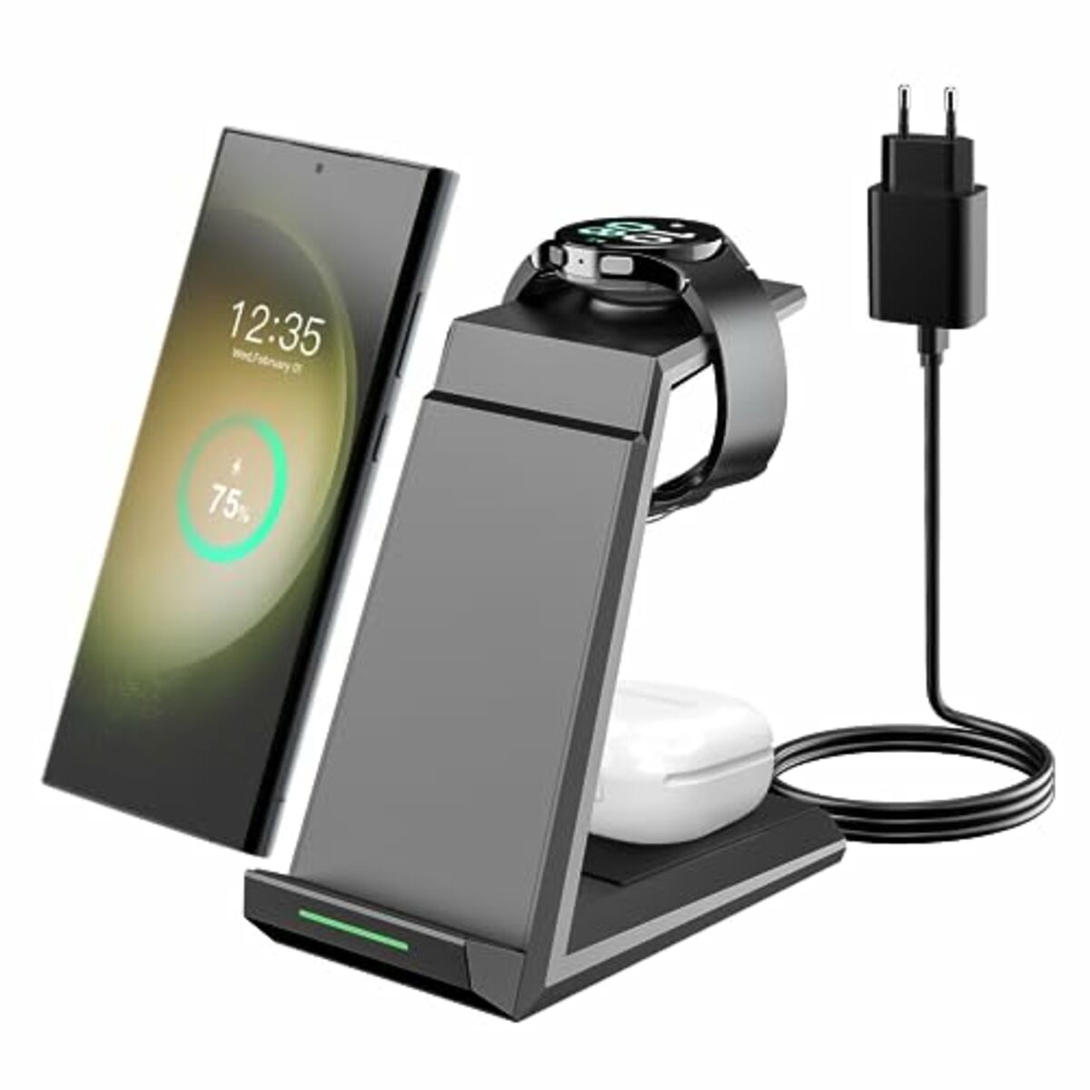 Bild 1 von NANAMI Induktive Ladestation für Samsung 3 in 1 Ladestation Kompatibel für Galaxy Watch 5/5 Pro/4/3/Active 2 Kabelloses Ladegerät für Samsung S23 Ultra S22 S21 Z Flip 4 Z Fold 4 3 Note20 Galaxy B