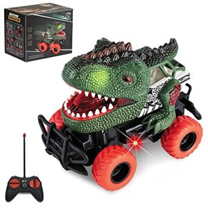 Delycazy Dinosaurier Auto Spielzeug, Kinder Ferngesteuertes Dinosaurier Auto mit LED Licht Spielzeugautos Geburtstag Geschenke für Jungen Mädchen ab 3 4 5 6 7 Jahre