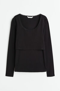 H&M MAMA Stillshirt mit Spitzenbesatz Schwarz, Tops in Größe XS. Farbe: Black
