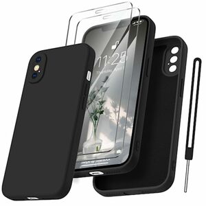 Qasyfanc HandyHülle für iPhone XS Hülle/iPhone X Hülle Silikon case mit 2 Stück Panzerfolie, Ultra Microfiber TPU Flüssig silikon mit Kameraschutz Kratzfeste Rundumschutz Schutzhülle 5.8''