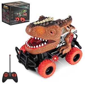Delycazy Dinosaurier Auto Spielzeug, Kinder Ferngesteuertes Dinosaurier Auto mit LED Licht Spielzeugautos Geburtstag Geschenke für Jungen Mädchen ab 3 4 5 6 7 Jahre