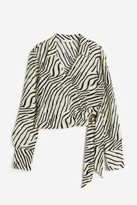 H&M Kurze Wickelbluse Hellbeige/Zebraprint, Blusen in Größe XL. Farbe: Light beige/zebra print