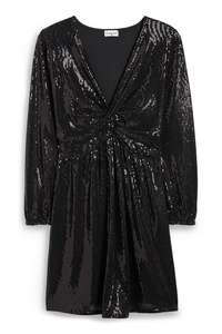C&A CLOCKHOUSE-Fit & Flare Kleid mit Knotendetail-glänzend, Schwarz, Größe: XL