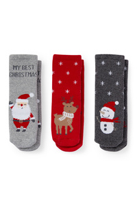C&A Multipack 3er-Baby-Weihnachts-Anti-Rutsch-Socken, Rot, Größe: 21-23