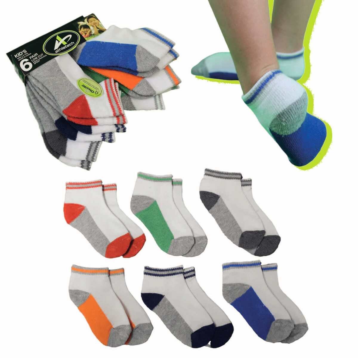 Bild 1 von Athletech 6 Paar Low-Cut-Sportsocken für Kinder 3-5 Jahre bis Gr. 34 bunt