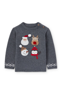 C&A Weihnachtsmann und Rudolf-Baby-Weihnachtspullover, Grau, Größe: 68