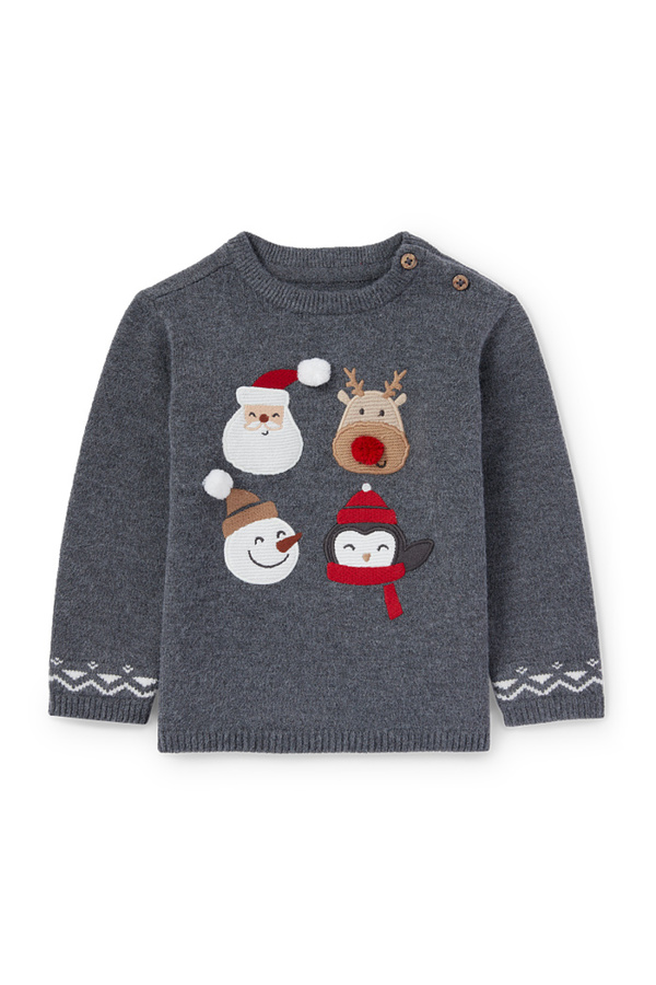 Bild 1 von C&A Weihnachtsmann und Rudolf-Baby-Weihnachtspullover, Grau, Größe: 68