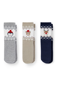 C&A Multipack 3er-Baby-Weihnachts-Anti-Rutsch-Socken, Blau, Größe: 21-23