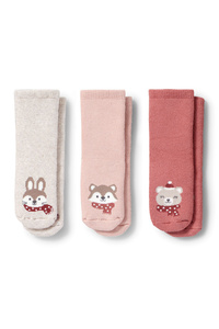 C&A Multipack 3er-Tiere-Baby-Anti-Rutsch-Socken mit Motiv, Rosa, Größe: 21-23
