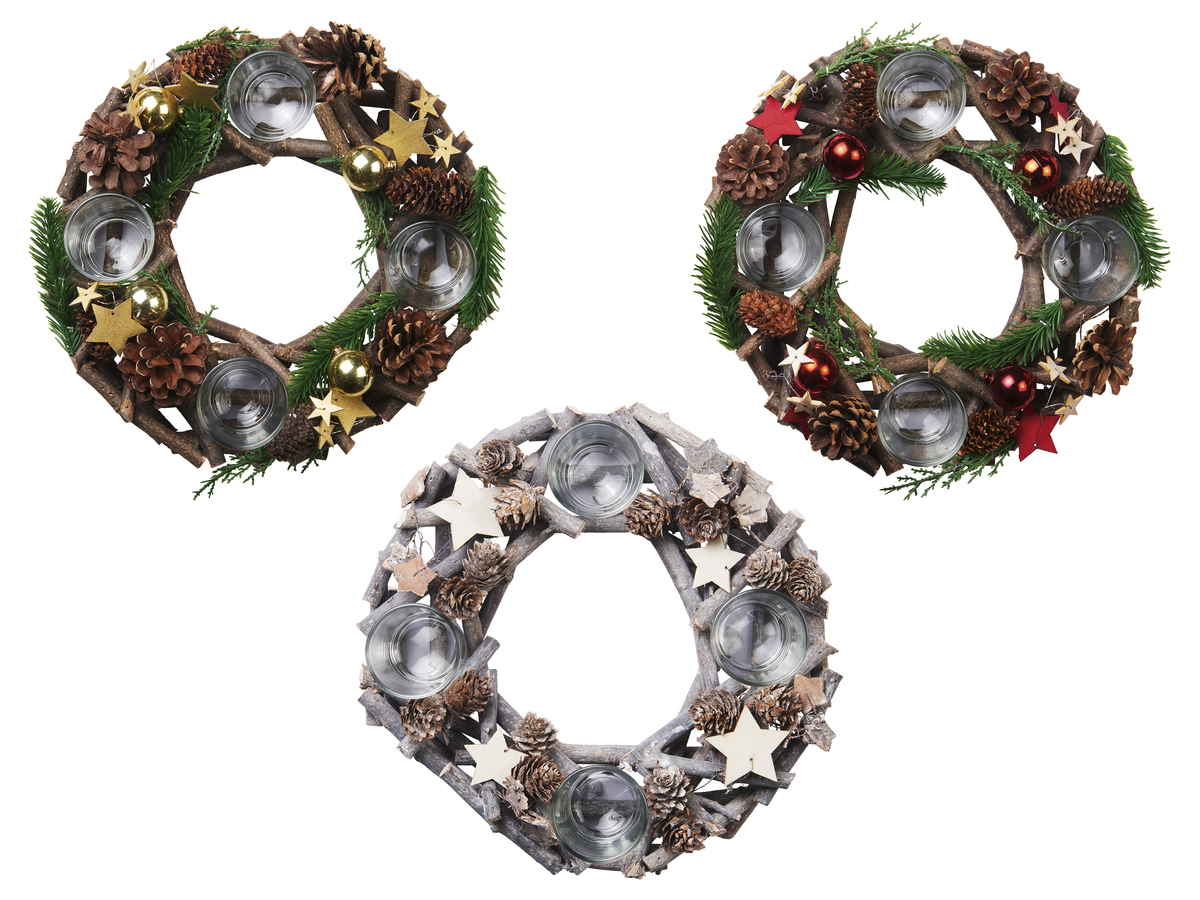 Bild 1 von LIVARNO home Adventskranz, mit 4 Teelichthaltern und echten Zapfen