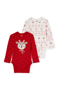 C&A Multipack 2er-Rudolf-Baby-Weihnachtsbody, Rot, Größe: 56