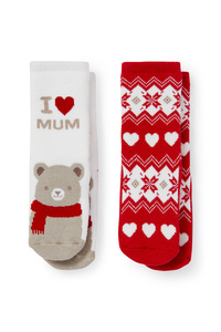 C&A Multipack 2er-Baby-Weihnachts-Anti-Rutsch-Socken, Rot, Größe: 21-23