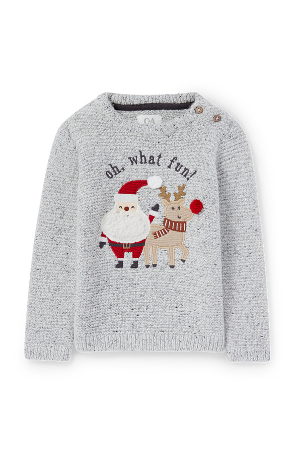 Bild 1 von C&A Weihnachtsmann und Rudolf-Baby-Weihnachtspullover, Grau, Größe: 68