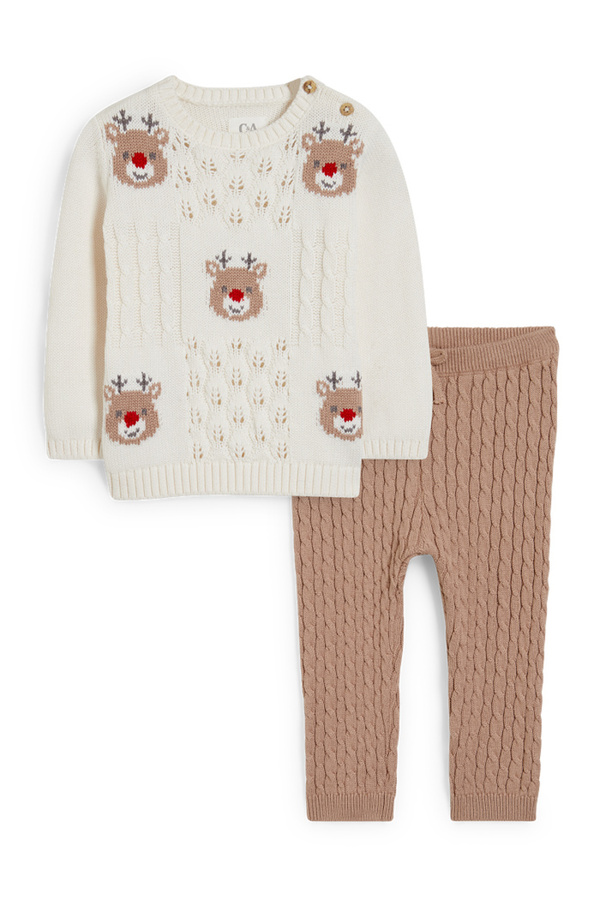 Bild 1 von C&A Rudolf-Baby-Weihnachts-Outfit-2 teilig-Zopfmuster, Weiß, Größe: 68