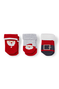 C&A Multipack 3er-Weihnachtsmann-Erstlings-Weihnachtssocken, Rot, Größe: 12-13