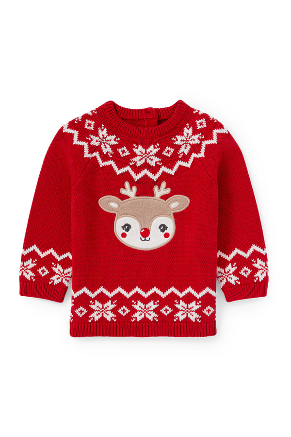 Bild 1 von C&A Rudolf-Baby-Weihnachtspullover, Rot, Größe: 68